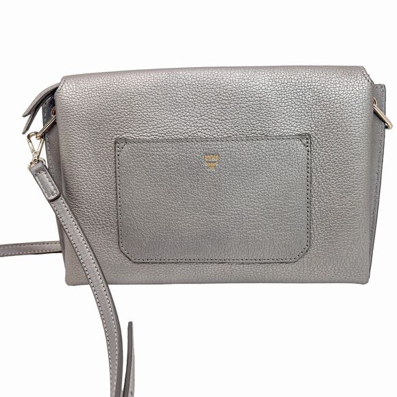 MCM Milla Silver Metallic Leather Crossbody Shoulder Bag Clutch - Picture 5 of 16